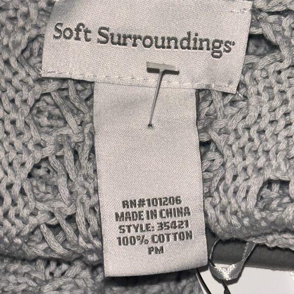 Soft Surroundings Womans Sweater Open Knit Grey SZ PM Cotton Boho Long Line NEW - Picture 4 of 10